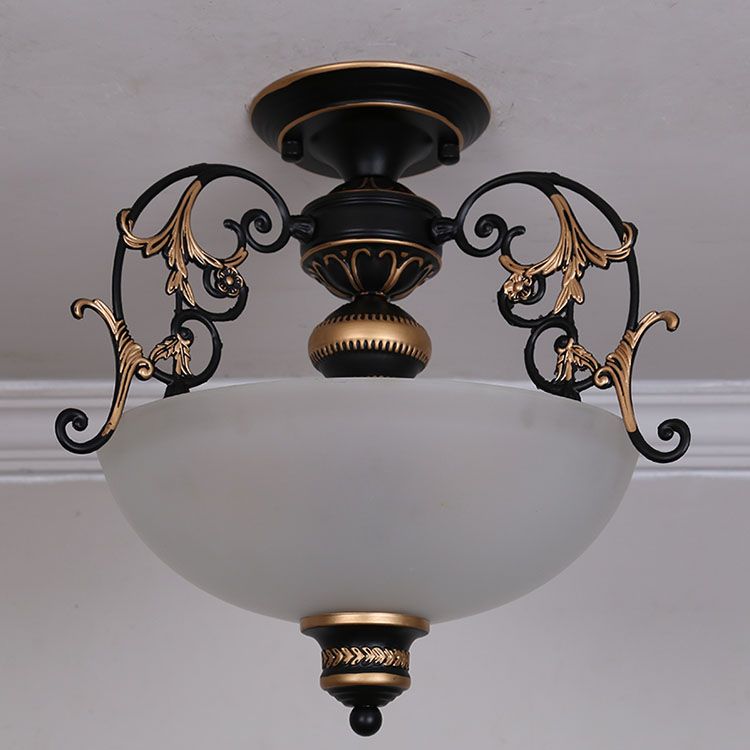 Plafondlamp in traditionele stijl, wit glas, inbouwlamp voor woonkamer