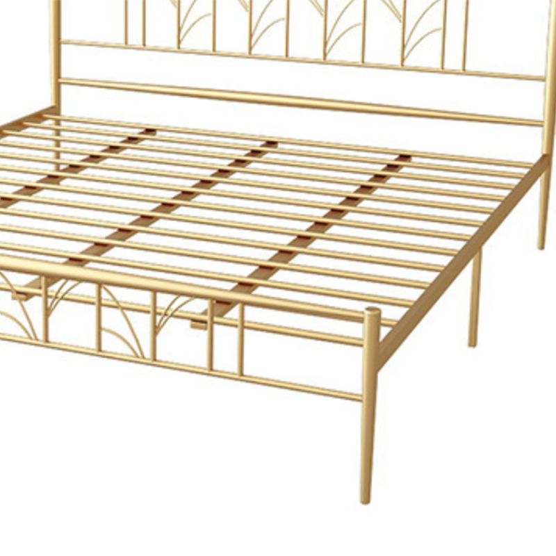 Black/Golden Open-Frame Bed with Rectangle Headboard in Iron