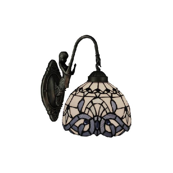 Victorian Dome Wall Light Fixture Art Glass 1 Light Wall Sconce Light with Mermaid for Corridor in White-Purple
