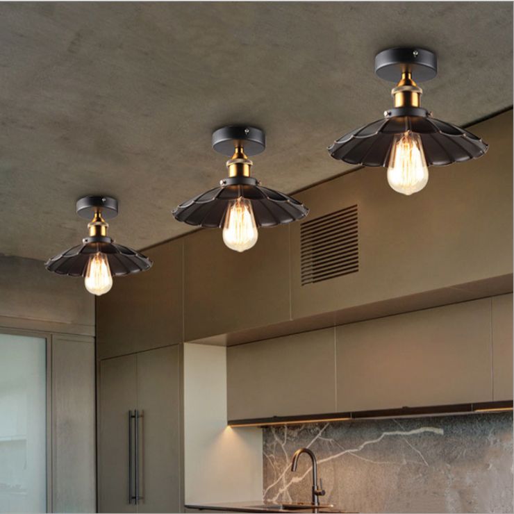 Luminaire semi-encastré évasé de style vintage en métal, éclairage semi-encastré en noir