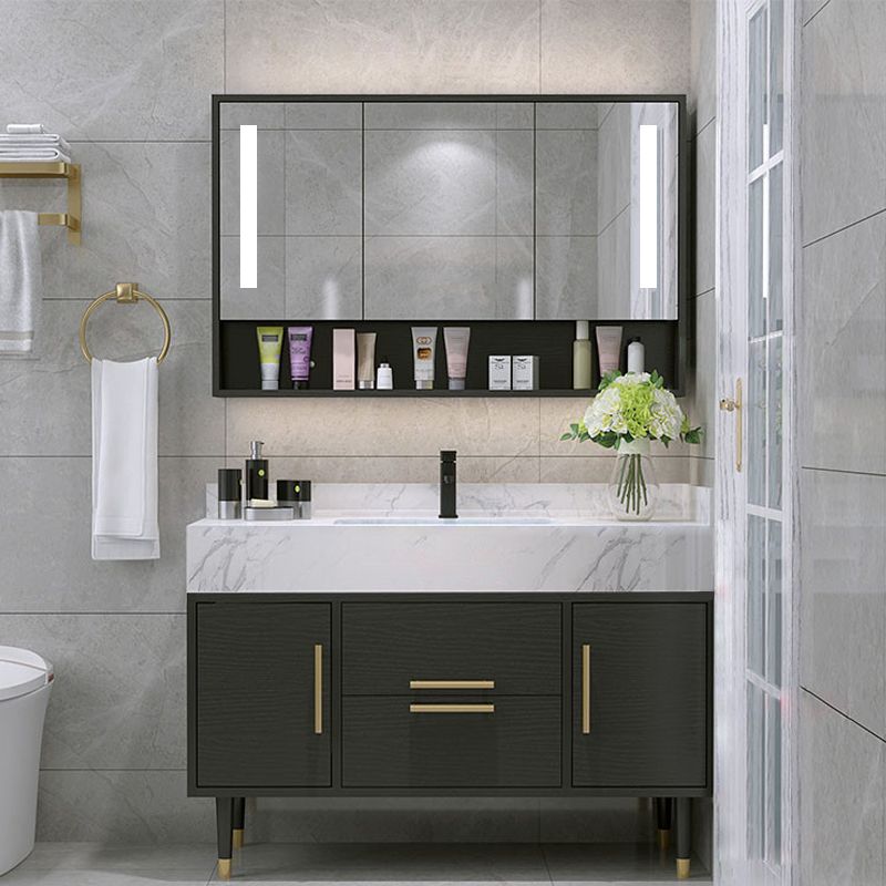 Metal Frame Vanity Set Plain Rectangle Drawers Freestanding Bath Vanity with Drawers