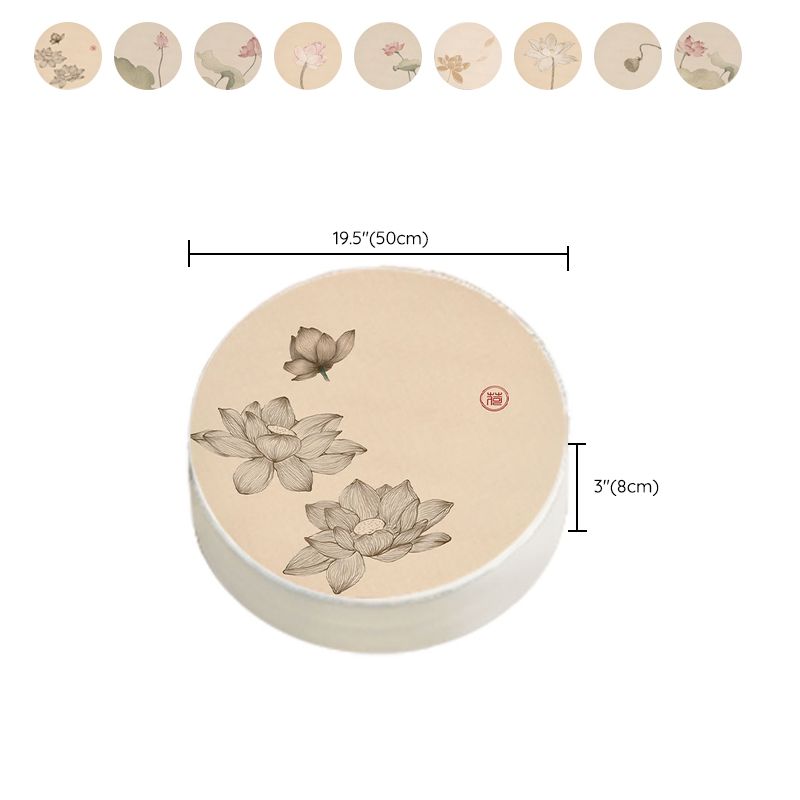 Modern Pouf Ottoman Cotton Upholstered Flower Printed Round Ottoman