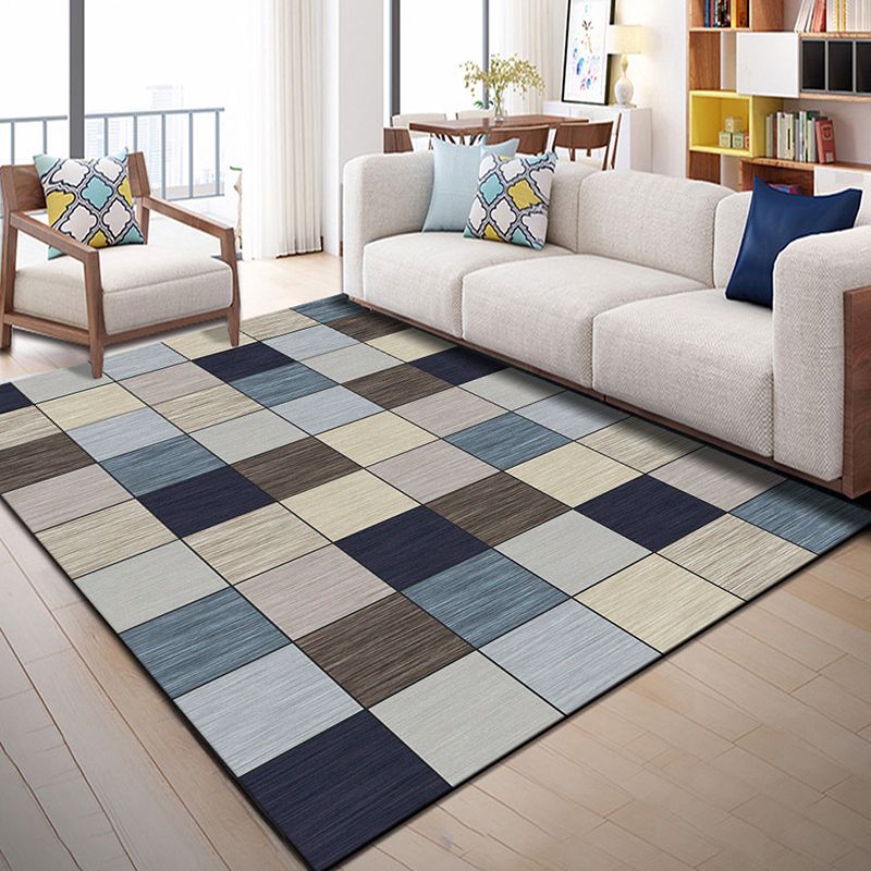 Bright Geometric Block Rug Multi-Colored Modern Carpet Polyester Machine Washable Anti-Slip Backing Pet Friendly Rug for Room