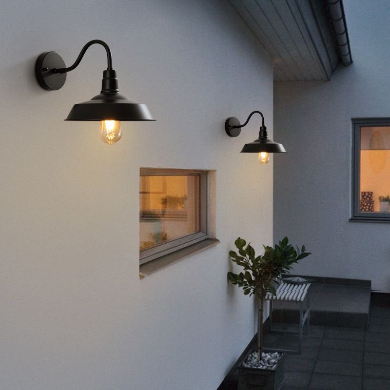 Flat Shape Wall Light Industrial Style Metal 1 Light Wall Lamp in Black