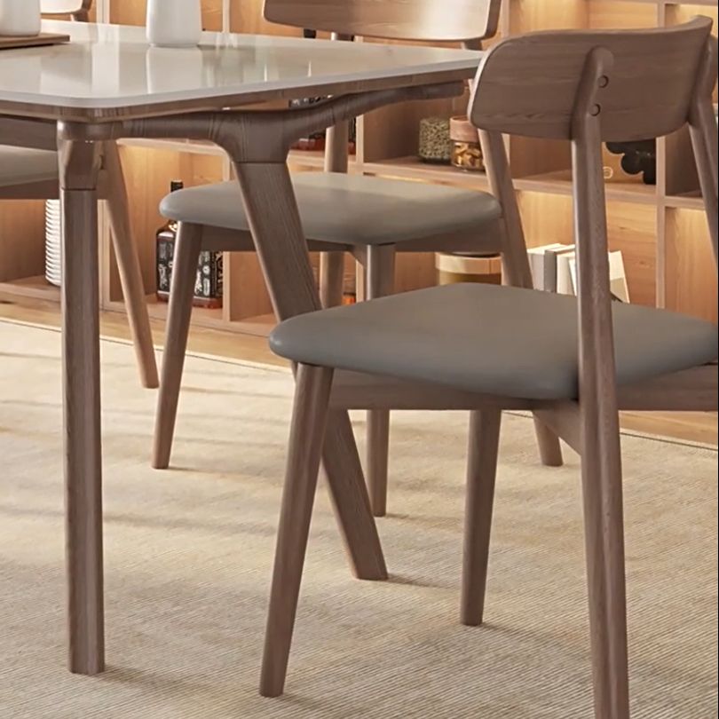 5/7 Piece Rectangle Shape Stone and Solid Wood Dining Table Set