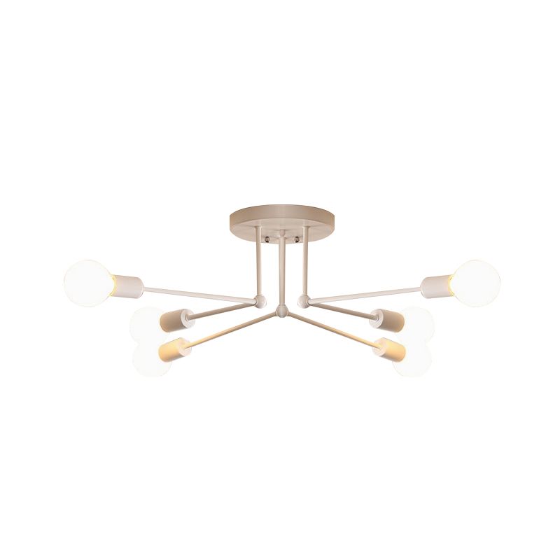 White Finish 6/8 Lights Semi Flush Light Loft Style Metallic Sputnik Ceiling Lighting for Living Room