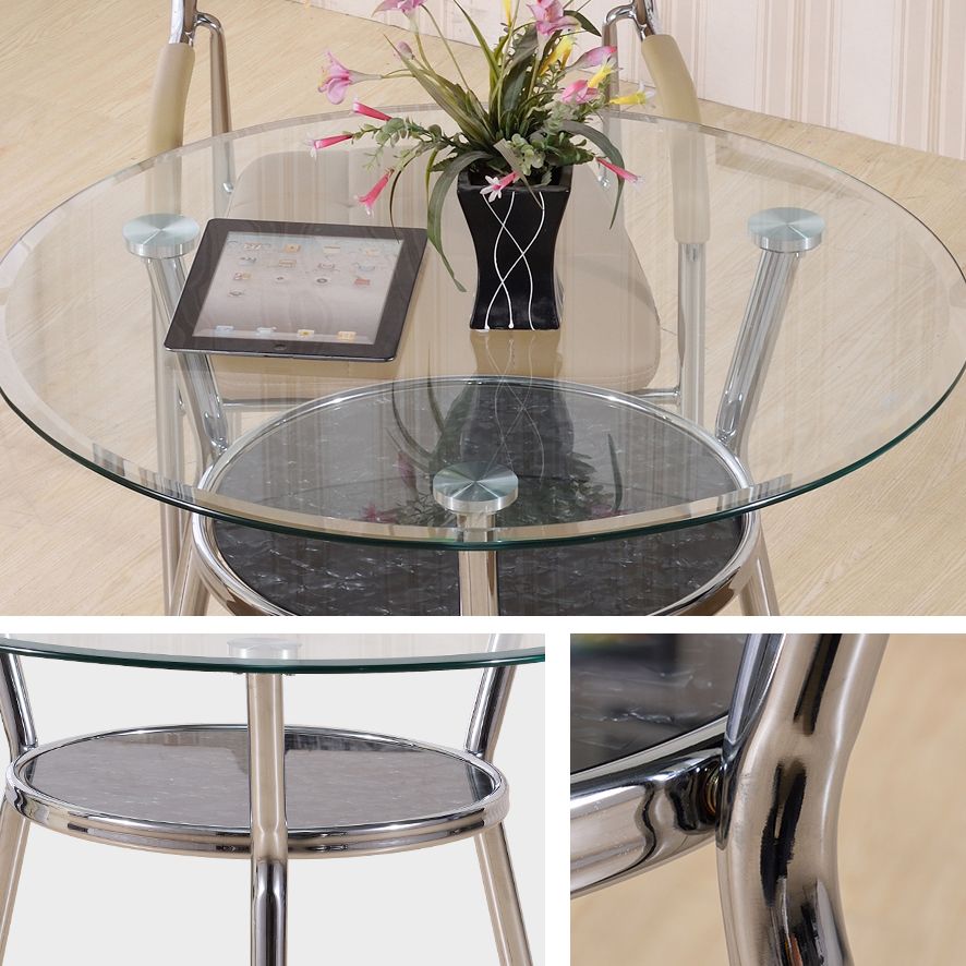Table à manger en verre moderne de style table ronde transparente avec 3 jambes pour un usage domestique