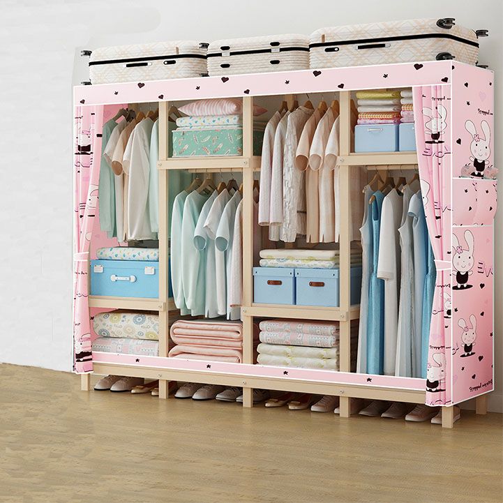 Contemporary Wardrobe Armoire Wood Frame Armoire with Garment Rod for Home