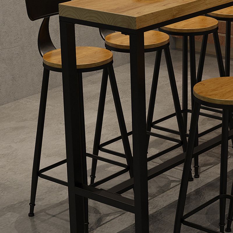 Wood Top Bar-height Table Black Legs and Metal Base Bar Table for Living Room