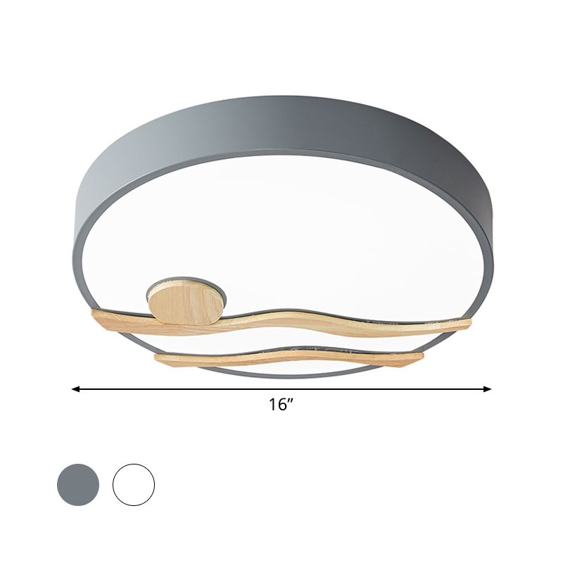 White/Grey Finish Round Ceiling Mounted Light Modern LED Iron Flushmount Lamp for Bedroom, 16"/19.5" Wide