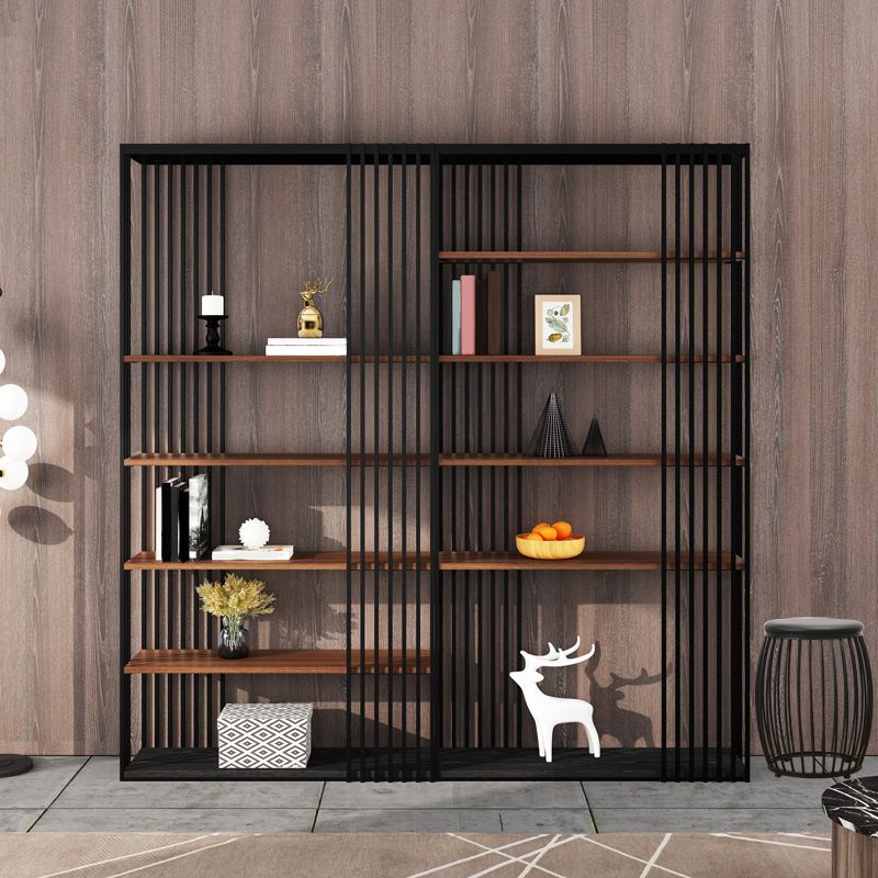 Contemporary Metal and Wooden Shelf Open Shelf Bookcase with Shelves