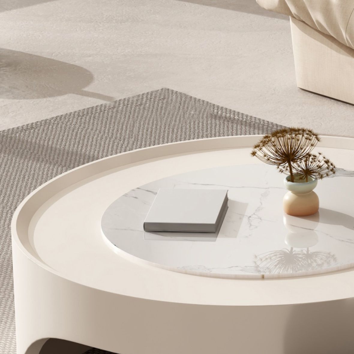 Modern 2 Nesting Coffee Table Set Round Slate Cocktail Table with 2 Drawers