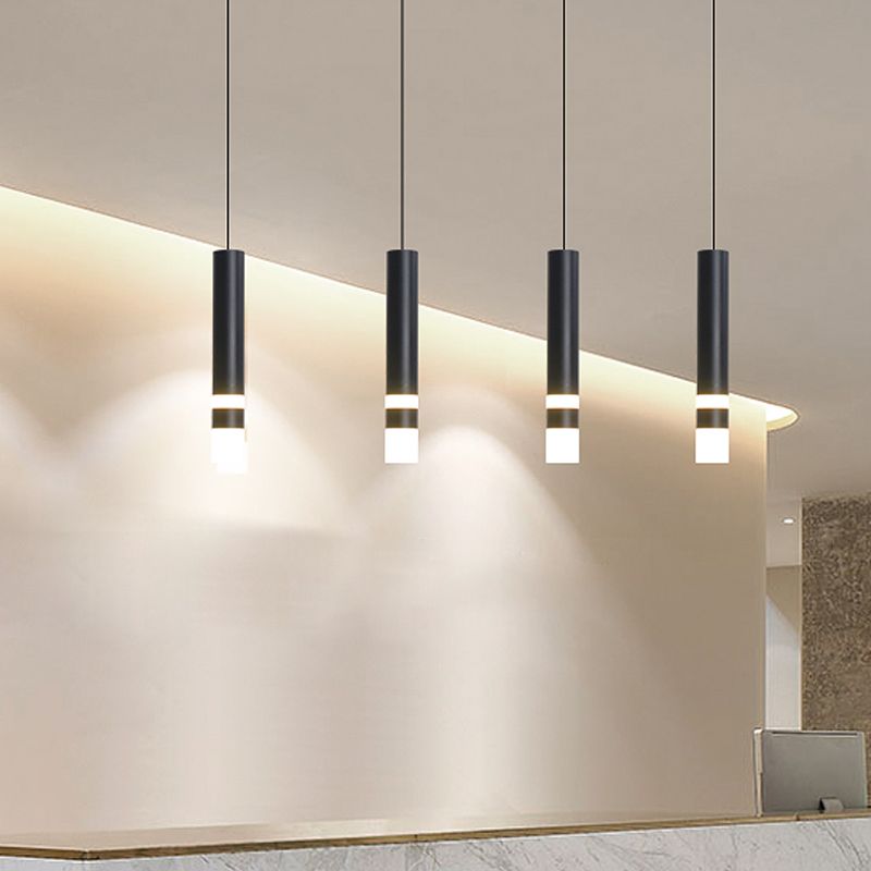 Black Tube Pendant Light Kit Simplicity Acrylic LED Ceiling Suspension Lamp in Warm/White Light, 10"/12"/12.5" H