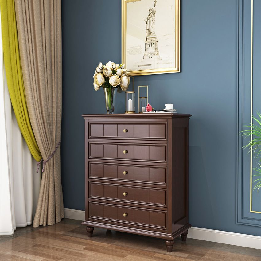 5 - Drawer Accent Chest 38.58" Tall Rubberwood Storage Cabinet