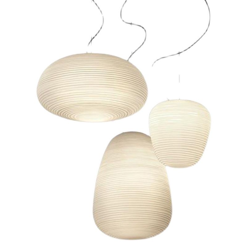 Cocoon Shaped Restaurant Pendant Lighting White Rib Glass 1-Bulb Simple Hanging Light