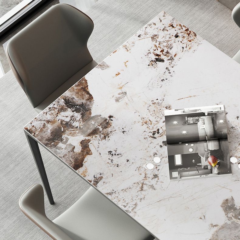 Industrial Style Rectangle Dining Table Stone Furniture with Metal 4 Legs