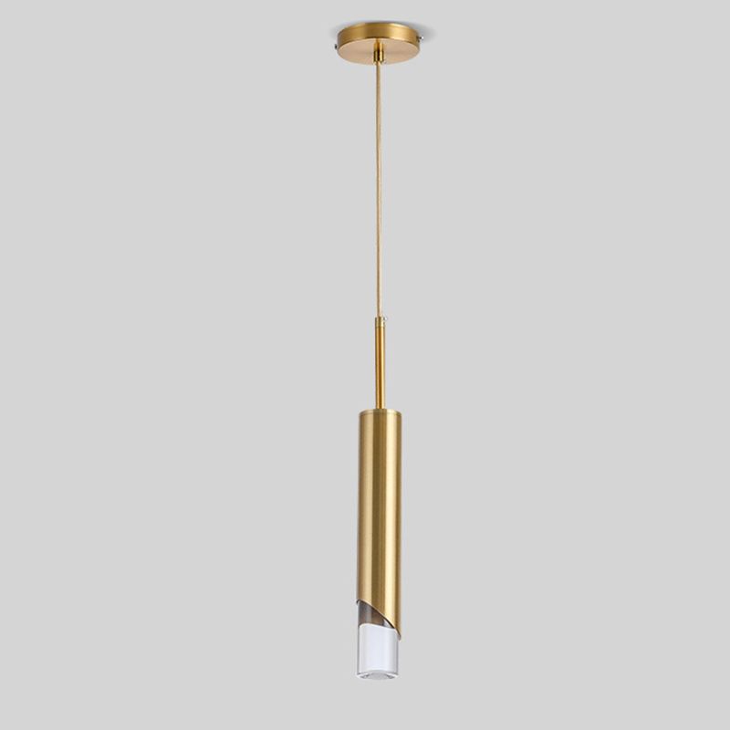 1-licht cilindrisch LED hangend licht in moderne luxe stijl smeedijzeren hanglamp met heldere acrylschaduw