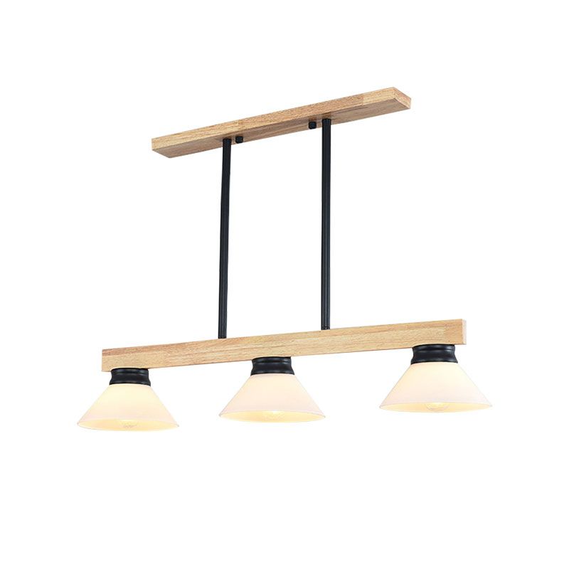 Wooden Cone Shade Island Chandelier 3/4 Heads Nordic Style Linear Pendant Light over Kitchen Island