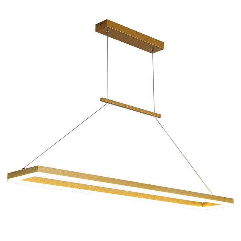 Minimalist LED Hanging Light Fixture Gold Rectangle Island Lighting with Metal Shade
