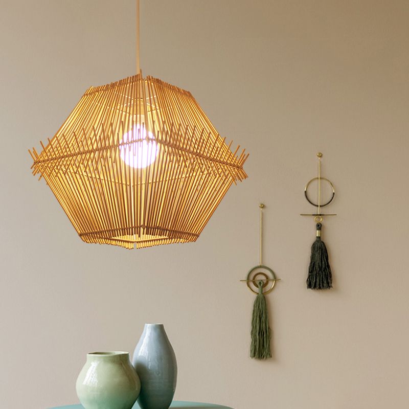 Plafond suspendu tissé Bamboo contemporain 1 pendentif de chute en bois de tête avec / sans teinte