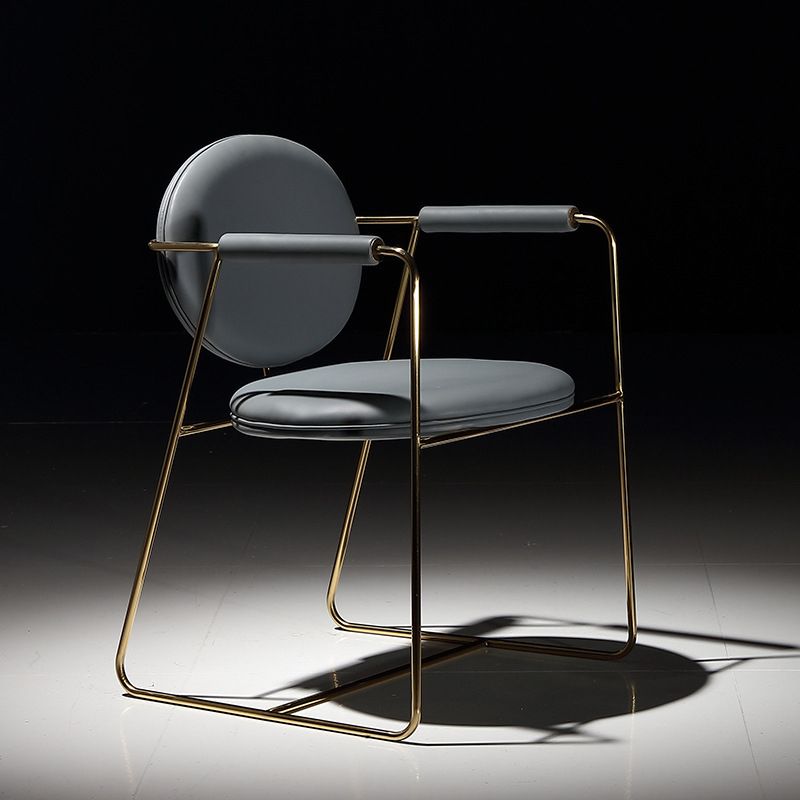 Glam Arm Chair Leather Dining Chair with Gold Frame for Home