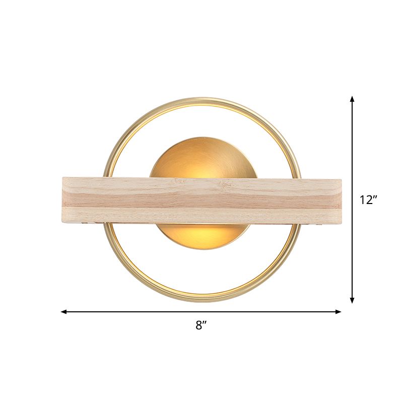 Metallic Loop Wall Mount Light Modernist 1 Light Brass LED Sconce Lamp with Wood Shelf