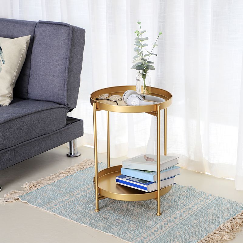 Round Shape Accent Side Table Metal Contemporary with Storage End Table