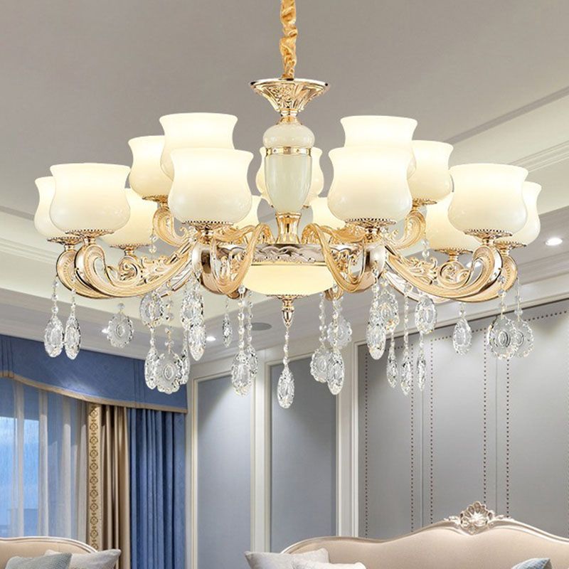 Faux Jade Urne hängende Deckenleuchte modernistischer Anhänger Kronleuchter mit Kristallakzent in Weiß