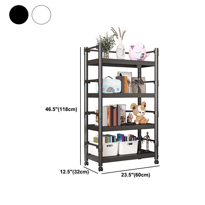 Industrial Style Metal Bookshelf Etagere Shelf Bookcase with Caster Wheels