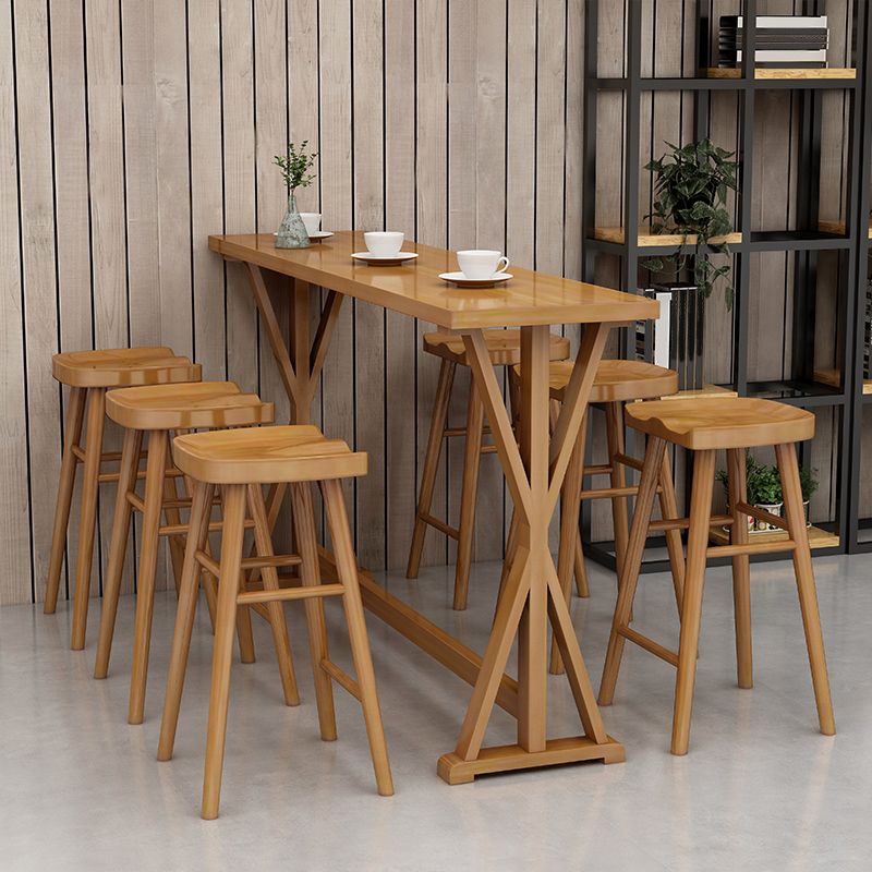 Contemporary Solid Wood Bar Stool Table Rectangle Bar Table in Brown for Indoor