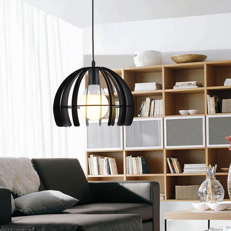 1-Light Hemisphere Pendant Lamp Factory Black Metal Hanging Light Fixture for Living Room