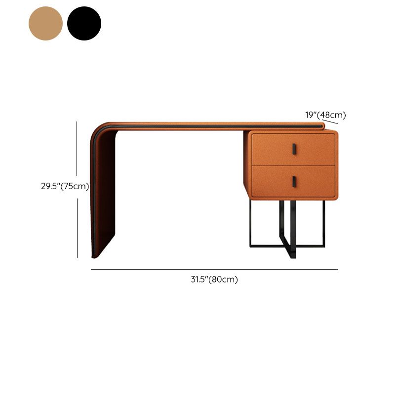 Glam Faux Leather Vanity Dressing Table 2-Drawer Makeup Vanity Desk