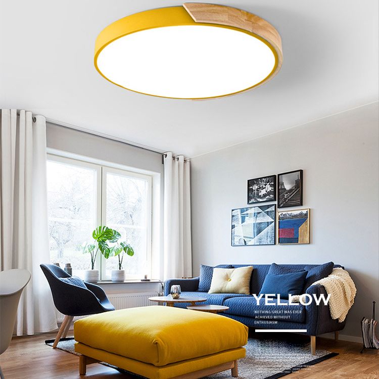 Nordic Houten Plafond Licht Moderne Minimalistische Macaron Creatieve Slaapkamer Woonkamer Kinderkamer Ronde Led lampen