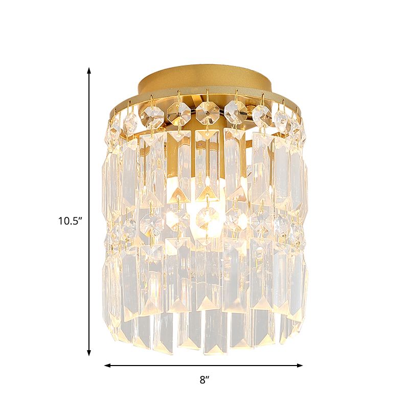 1-Light Corridor Mini Flush Lamp Simple Black/Gold Cylinder Crystal Ceiling Flush Mount