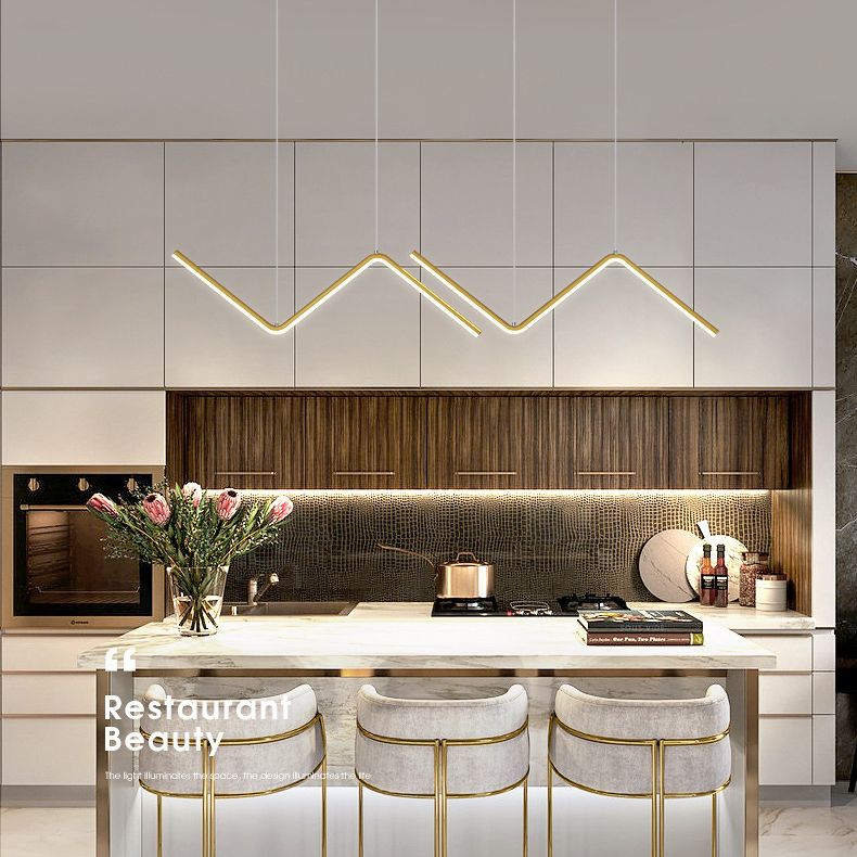 Modern Metal Chandelier Lamp Linear LED Island Pendant for Dining Room