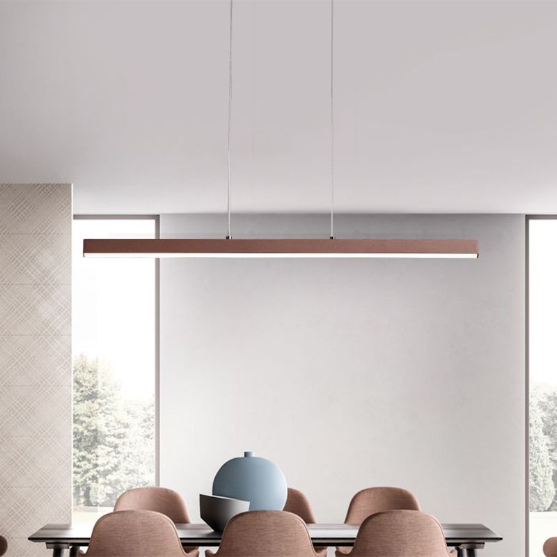 Idee di illuminazione dell'isola lineare in metallo Modernismo Lampada sospensione del soffitto a LED in luce marrone, calda/bianca