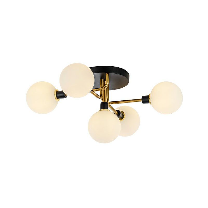 Ball Shaped Bedroom Ceiling Lamp Glass 5-Light Contemporary Semi-Flush Mount Light in Black-Brass