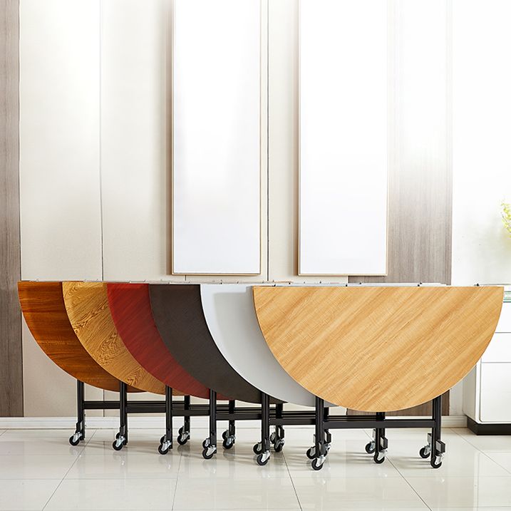 47.2-inch Metal Mid-Century Modern Round Dining Table Wood Top Table for Dining Room