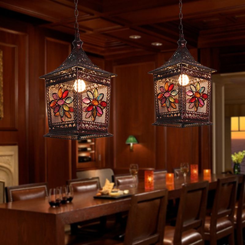 Copper 1 Head Drop Lamp Bohemian Metal Lantern Pendant Lighting Fixture for Restaurant
