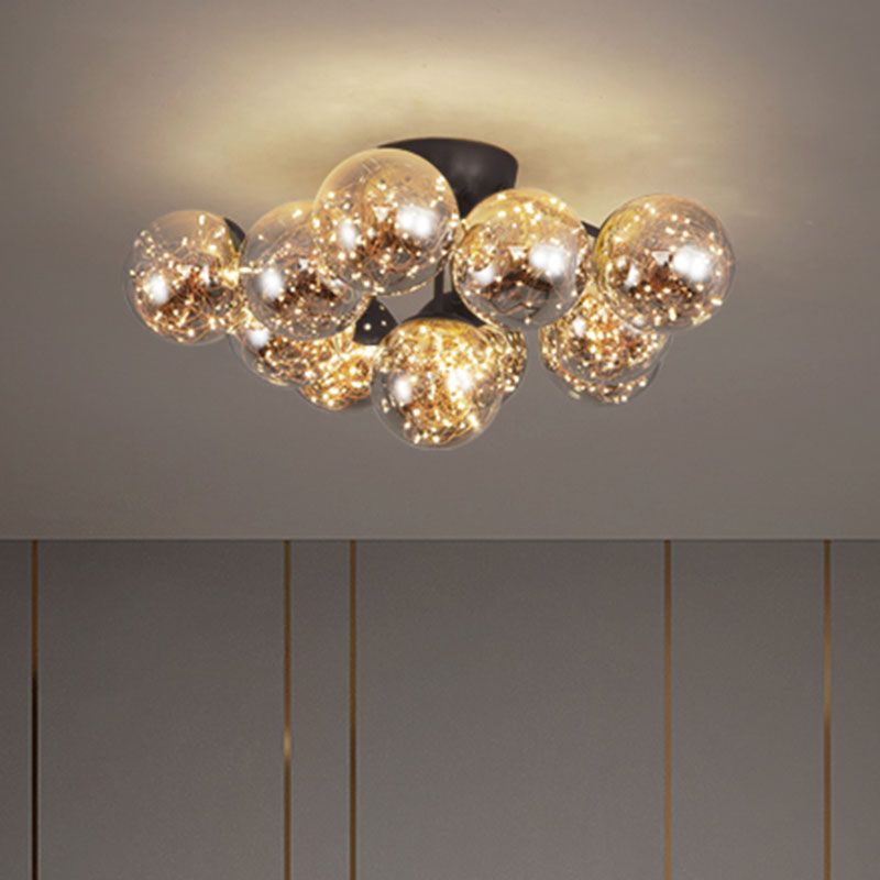 Luz de montaje de bola de humo modernista de cristal gris LED de cristal de estrellado de cristal de estrellado para dormitorio