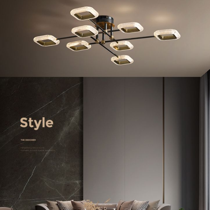 Nouveau Plafonniers semi-encastrés Spoutnik en verre noir encastré moderne pour salon