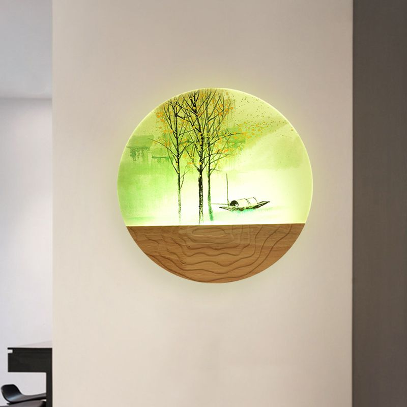 Éclairage mural en bois LED Mural à paroi rond métallique de largeur 9,5 "/ 11"
