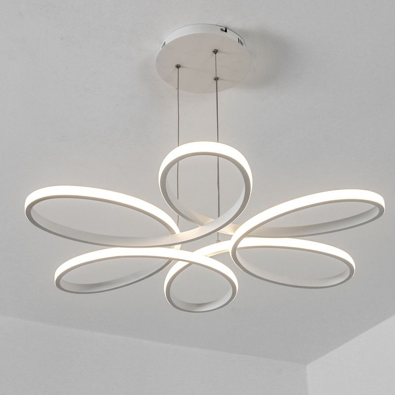 Flower Metal Hanging Light Fixture Minimalist Style LED White Chandelier Light Fixture