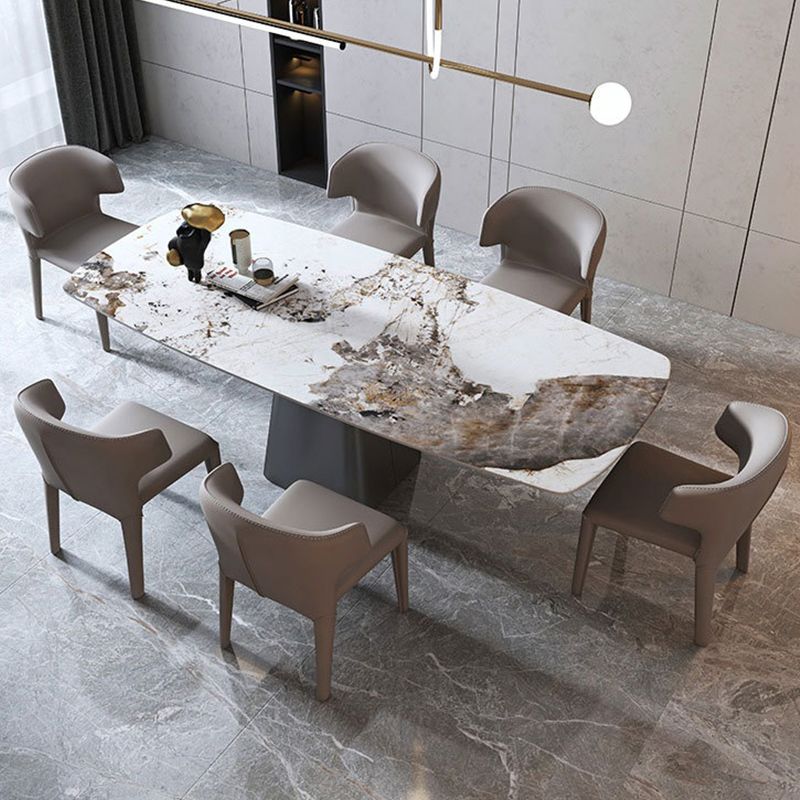 Rectangle Stone Dining Table Contemporary Dining Table with Pedestal Base