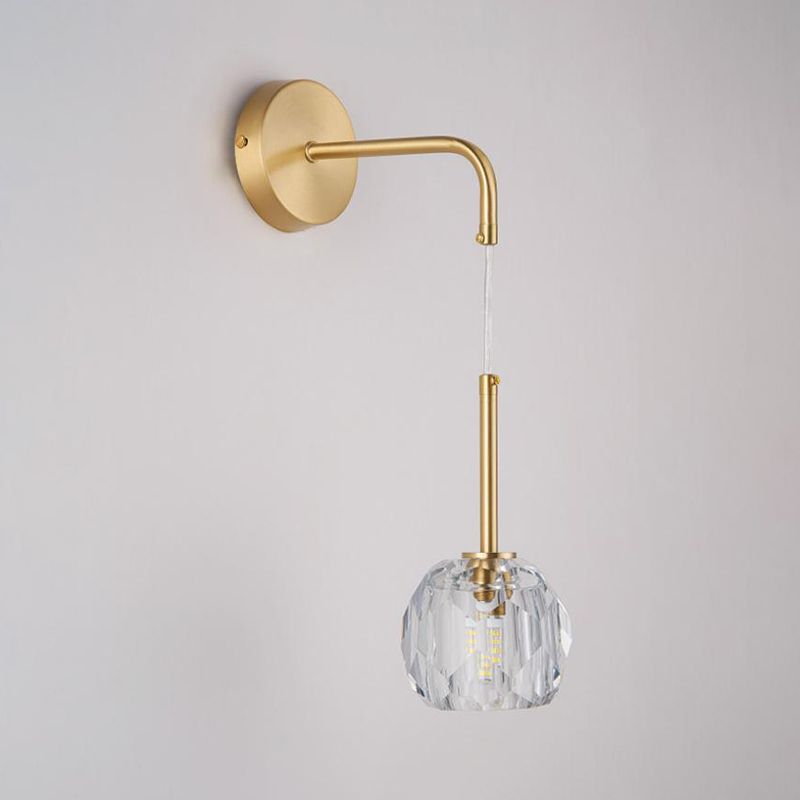 Unique Shade Crystal Wall Sconce Modern Single Light Wall Mount Light Fixture in Brass
