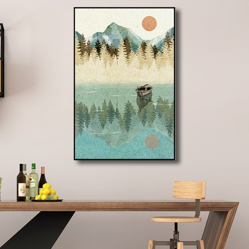 Toile d'art pour enfants, bord de rivière, forêt, couleur douce, décor mural de paysage naturel