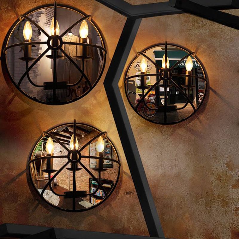 2-Lights Candlestick Shaped Industrial Style Wall Sconce Black Wrought Iron Open Bulb Wall Mount Light in Black