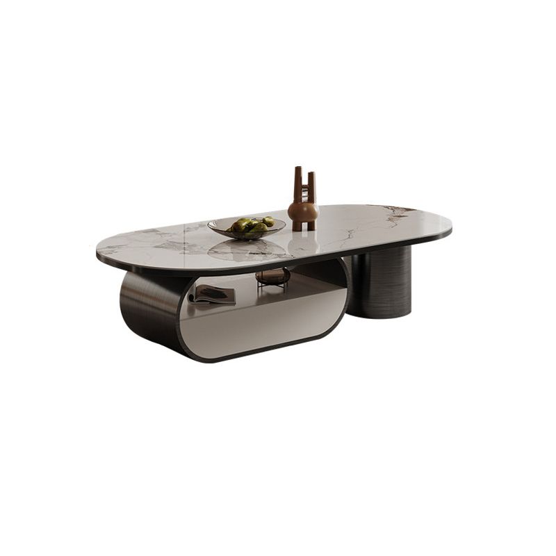 16"H Glam Cocktail Table Storage Oval Stone Coffee Cocktail Table