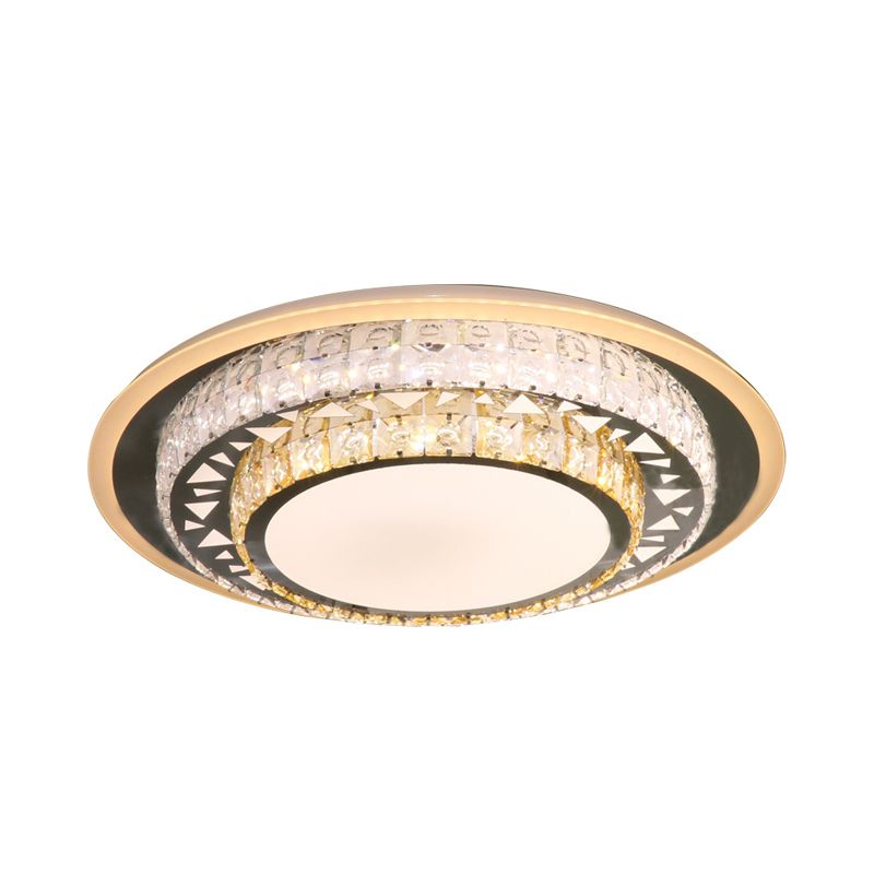 Round Ceiling Light Contemporary Clear Rectangle-Cut Crystal White LED Flush Mount Light