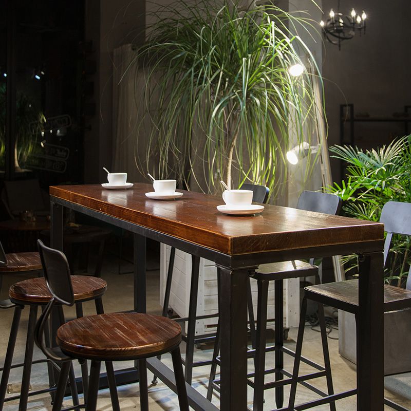 Industrial Style Bar Dining Table Solid Wood Bar Stool Table with Black Base